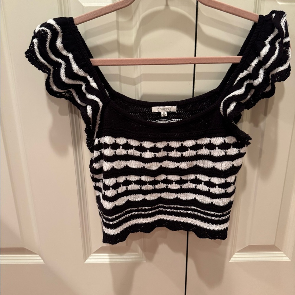 Z Supply Black and White Knit Crop Top